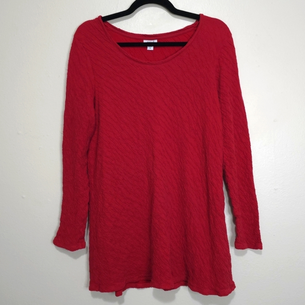 J. Jill Pure Jill Red Textured Knit Long Sleeve Tunic Top Size Medium